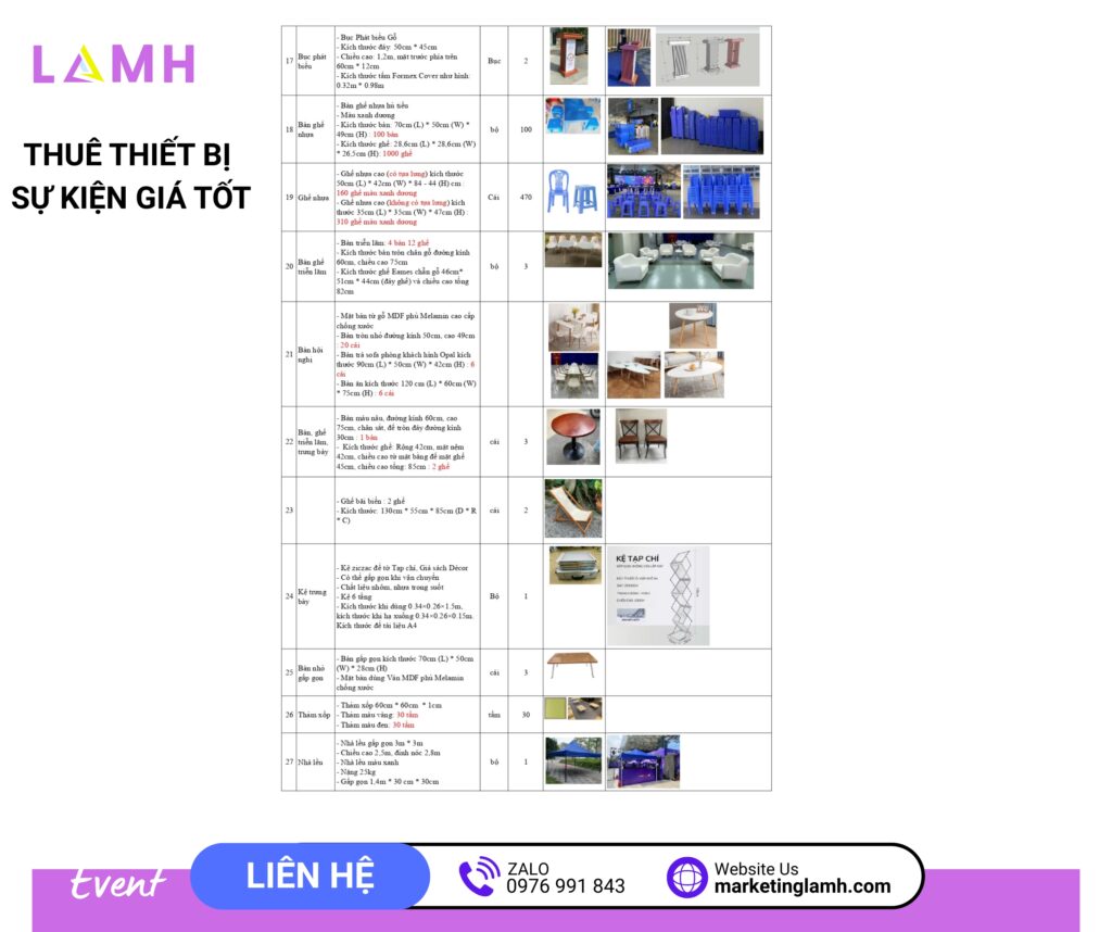 Thuê vật tư sự kiện- thuê âm thanh - thuê bộ đàm - thuê bàn ghế sự kiện