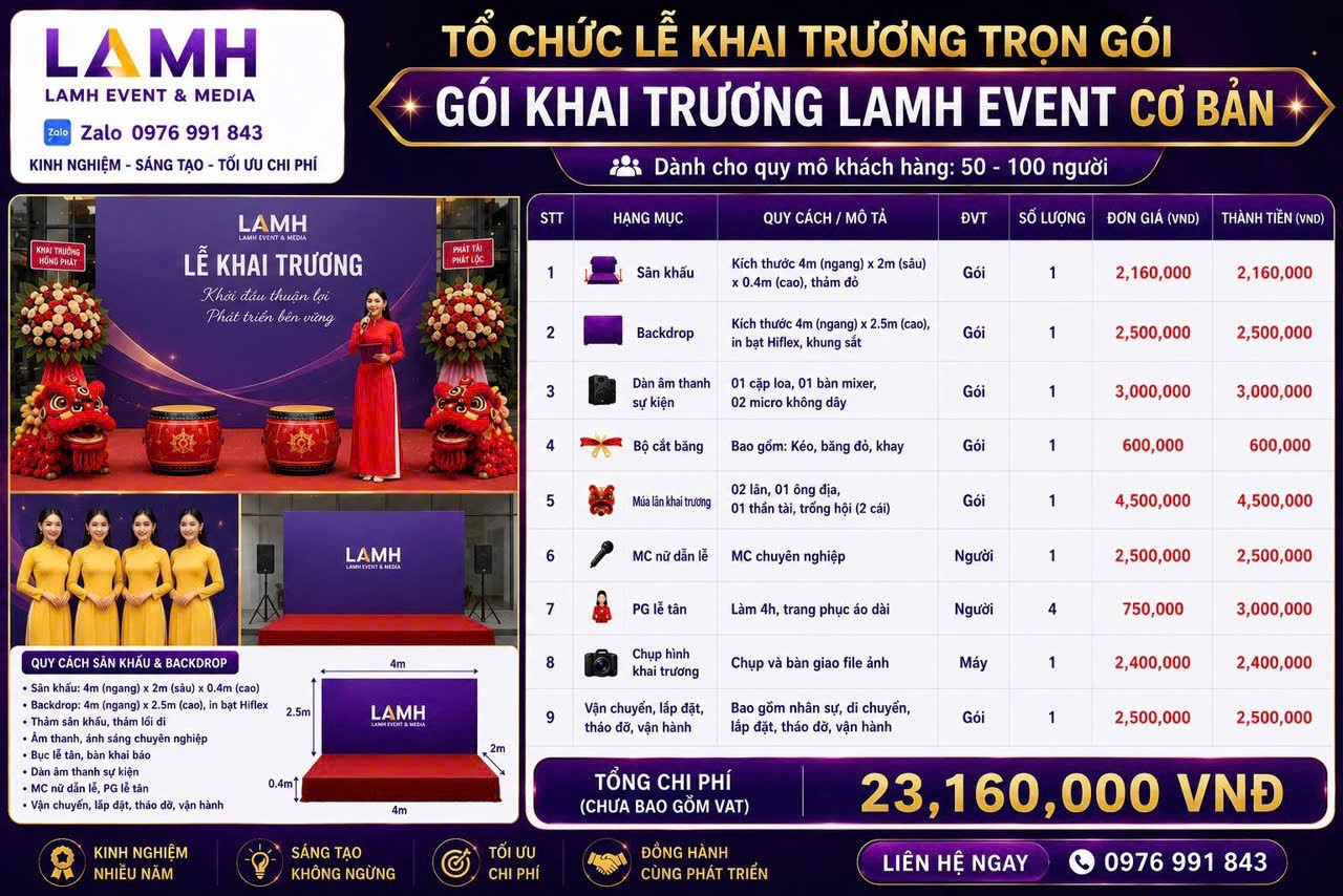 BẢNG GIÁ TỔ CHỨC KHAI TRƯƠNG LAMH EVENT