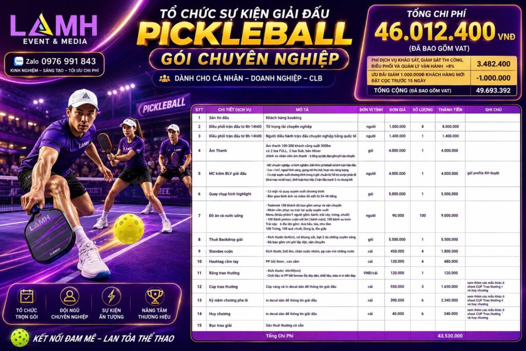 Báo giá chi tiết giải Pickleball